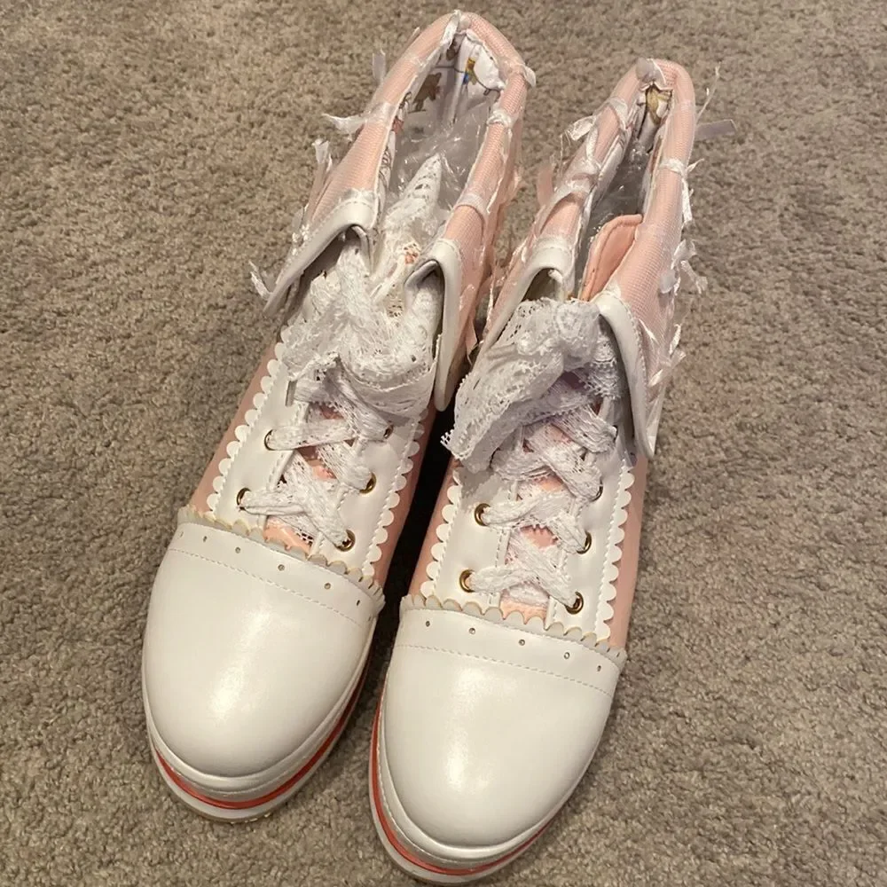 Women’s Platform Wedge Boots Pink & White Size EU 37 (6.5 US) NEW